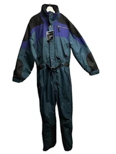Raewiks One Piece Hooded Belted Vintage Skiwear Lined Colorblock Snowsuit Large