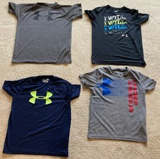 lot of FOUR genuine Under Armour HeatGear Shirts YLG Loose