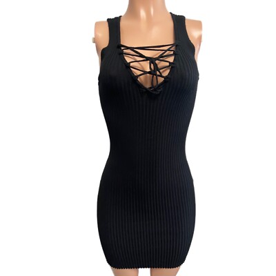 Sexy Black Stretch Lace-up Ribbed Bodycon Knit mini cleavage Dress Party new Y2K | eBay Sexy Black Stretch Lace-up Ribbed Bodycon Knit mini cleavage Dress Party new Y2K | eBay