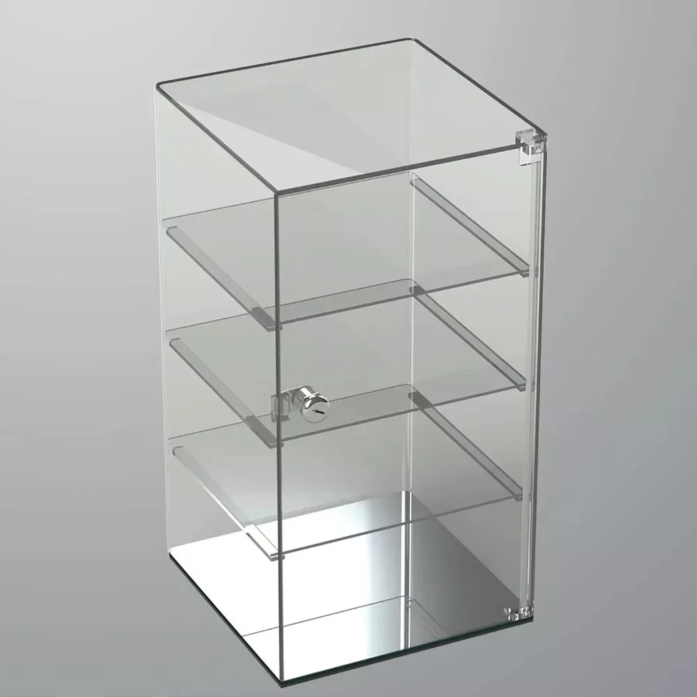Clear Acrylic 3 Shelf Rotating Lockable Display Case 10
