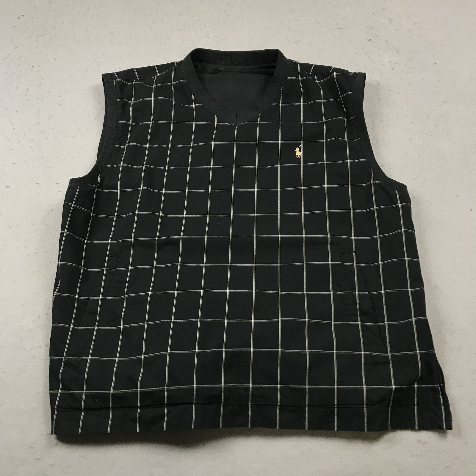 VINTAGE Polo Golf Ralph Lauren Gilet Uomo Grande Nero Reversibile Pony Logo anni 90