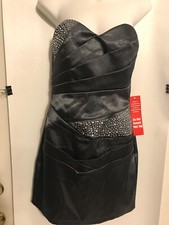 Trixxi 6 Strapless Embellished Diagonal Pleat Slate Grey Cocktail Dress NWT