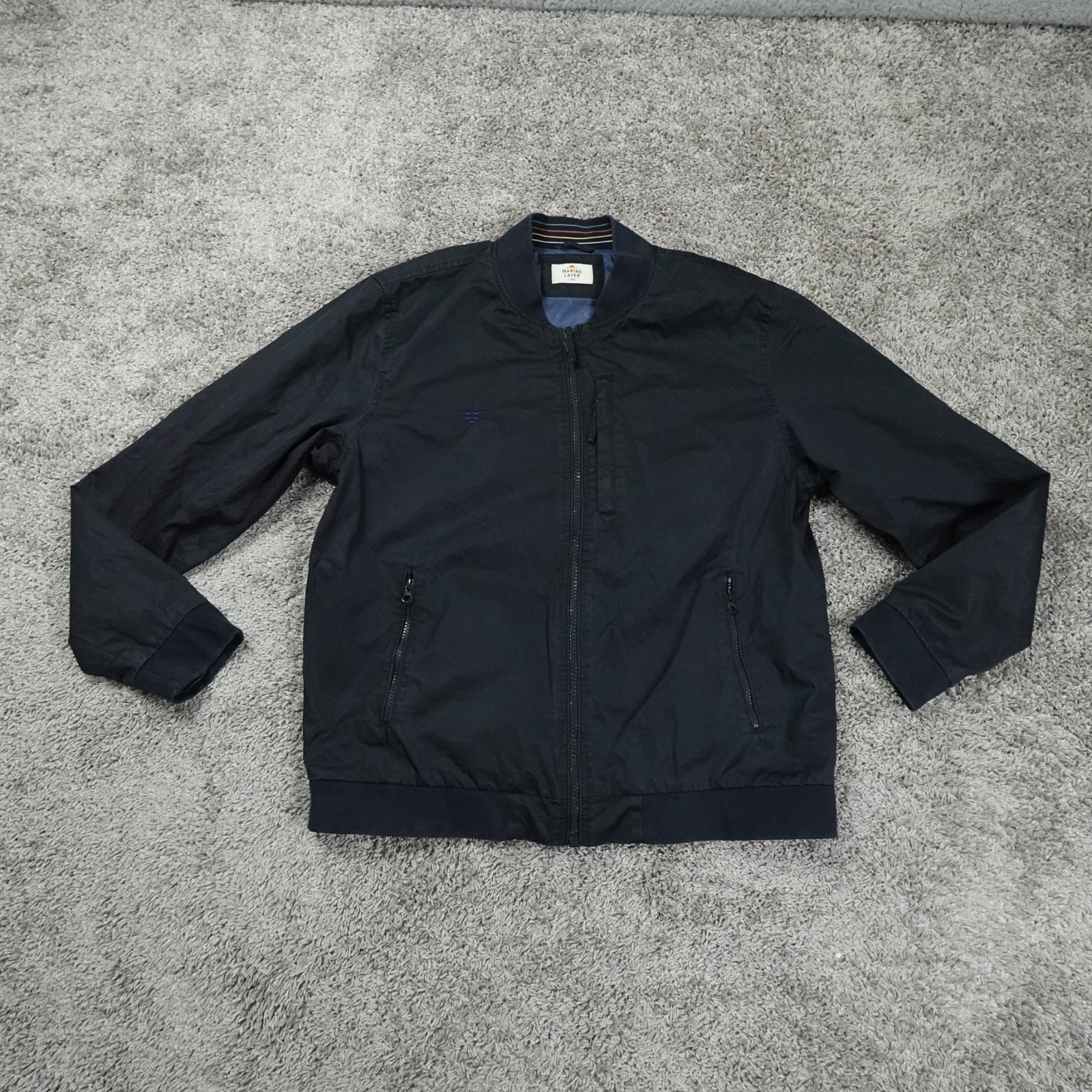 Marine Layer Bomber Jacket Mens Large Waxed Navy Blue Full Zip