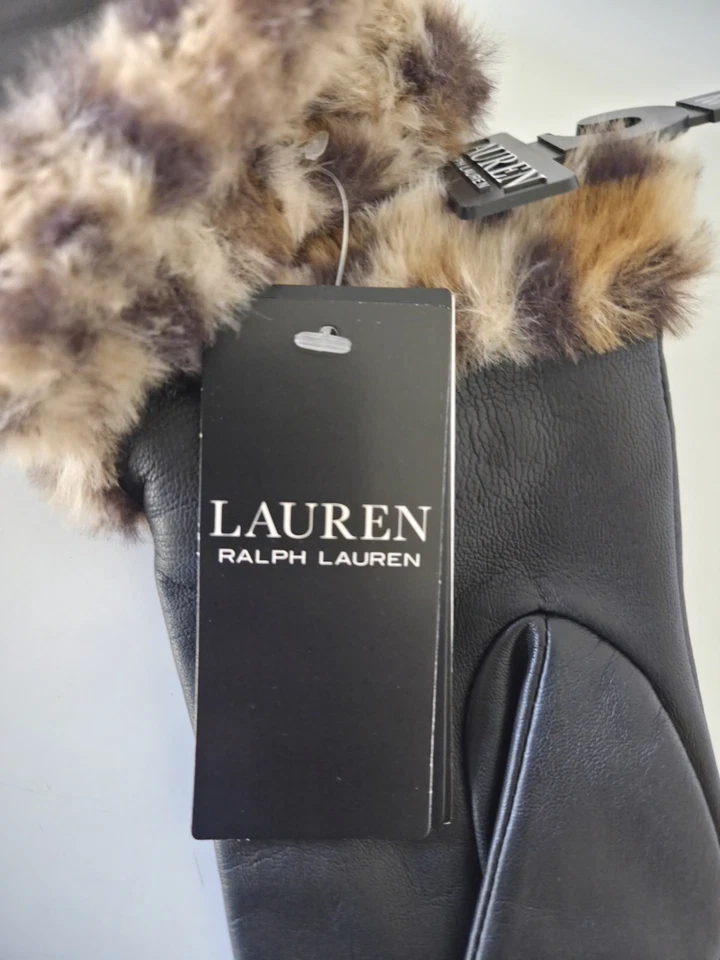 Guantes táctiles de cuero para mujer Lauren Ralph Lauren con puño de leopardo sintético talla M $98 Foto 3 de 4