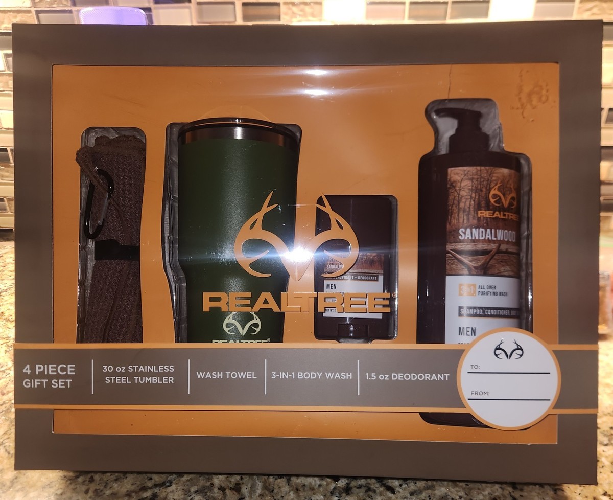 Realtree 4 Piece Set 1.5 Deodorant 3 in 1 Body Wash, Tumbler, and