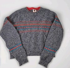 VTG I'm a Plum Navy Blue Chunky Knit Fisherman Sweater Size Med Made in USA