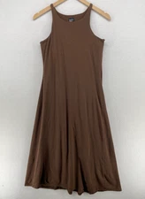 EILEEN FISHER Dress S Stretch Jersey Swing Tankdress Midi Shelf Bra Brown USA
