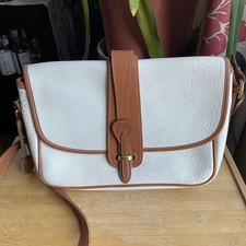 Vintage Dooney  Bourke Tan All Weather Leather Equestrian Crossbody Bag White