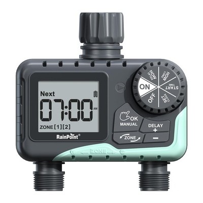 RAINPOINT Water Timer for Garden Hose - 2 Zone Sprinkler with Rain Blue
