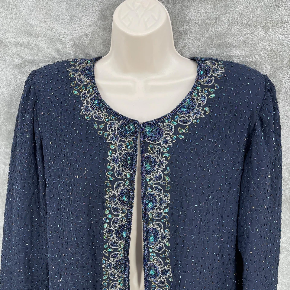 Chaqueta con Cuentas Mujer Lentejuelas Frente Abierto Boho Glam India Dinero Antiguo Boda Talla XL Foto 4 de 4