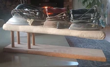 Vintage Wooden Sleeve Ironing Board 3 VTG Irons Rustic Kitchen Laundry Room 