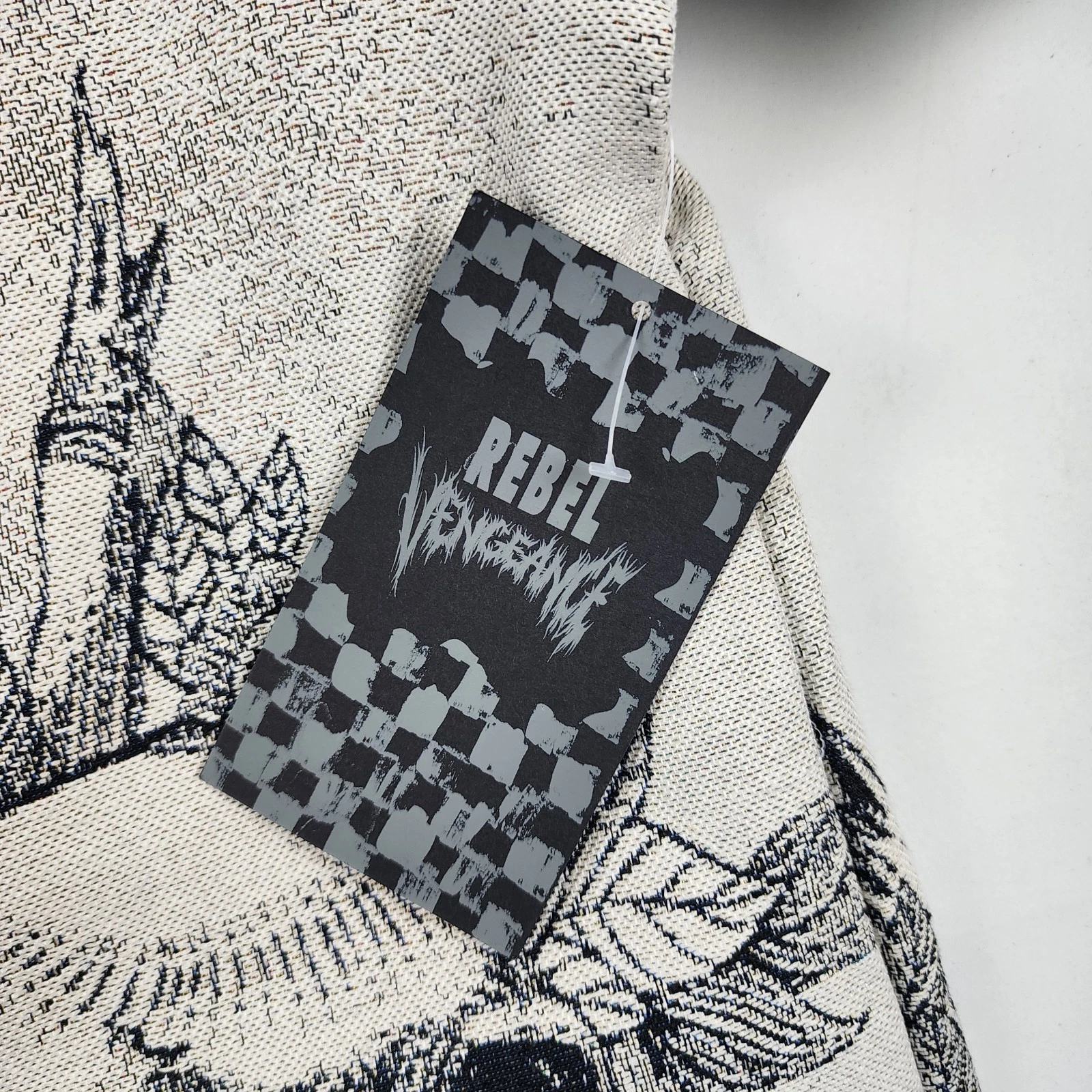 Rebel Vengeance Jacket Mens XL Multi Skull Tapestry S/S Button Up Halloween NWT - product detail image 8