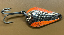 Vintage Acme Stee-Lee Silver Hammered Fishing Lure Spoon Orange and Gold.