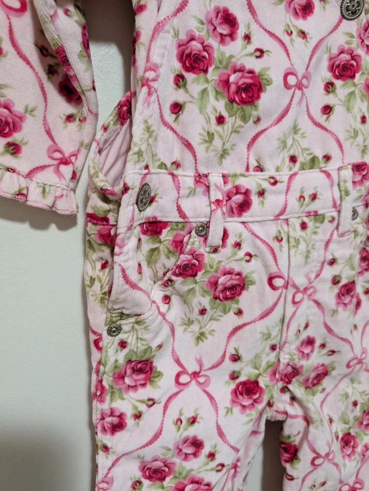 NWT Baby Lulu Baby Girl Velvet Overalls And Ling Sleeve Ruffle Top Size 18 Month - Image 3 of 4