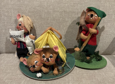 Annalee Dolls Vintage Lot 7'' Camping, Earth Day, & Mudslide Mouse 90's Tags Read