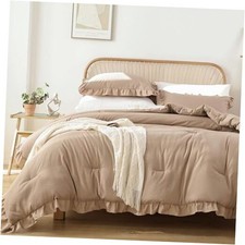 Ruffled Comforter Set 3PCS 1 Comforter Set and 2 Pillowcases Queen Taupe