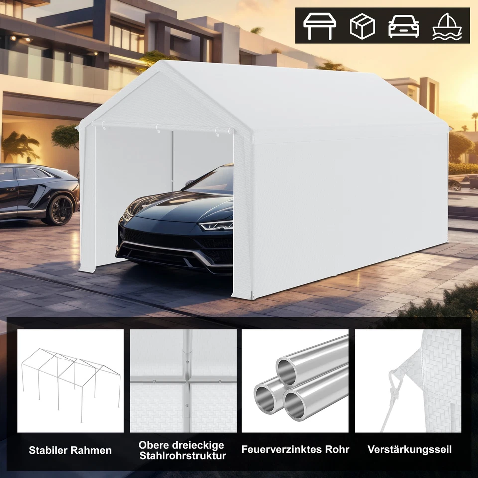 Autozelt Lagerzelt Carport Gerätehäuser 3x4m 3x6m 4x6m 4x8m Garage Zelt mit Tür - Bild 3 von 4
