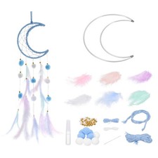 DIY Dream Catcher Moon Making Dream Catcher Supplies Feather Pompom Bead Blue