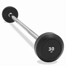Rubber Fixed Barbell, 30 LB Pre-Loaded Weight Straight Bar for Weightlifting