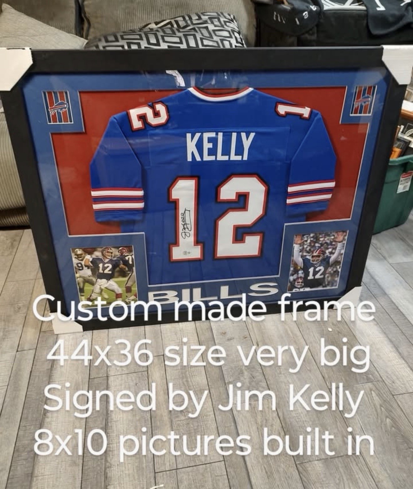 Jim Kelly Autographed Signed Buffalo Bills (Bills blue SKYLINE) Framed Jersey Beckett 
