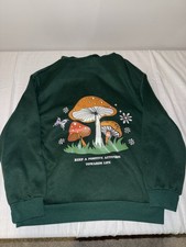 Hippe Mushroom Sweatshirt In Green with Quote Unisex Sweatshirt Size Small
