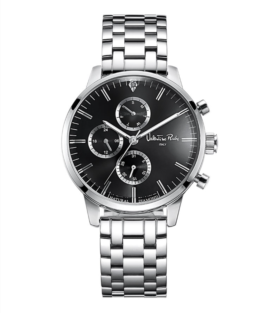 Valentino Rudy VR6567B-BKWT Men's Diamond Metal Watch with