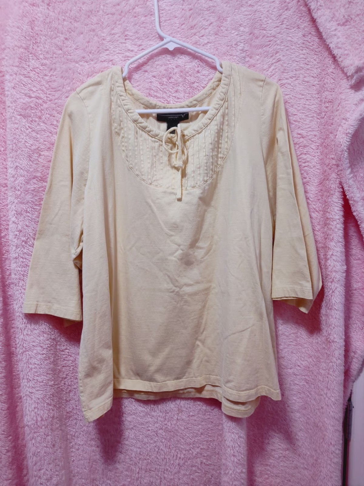Venezia Women’s Plus 22/24 Yellow 100% Cotton Solid 3/4 Sleeve Pullover Blouse