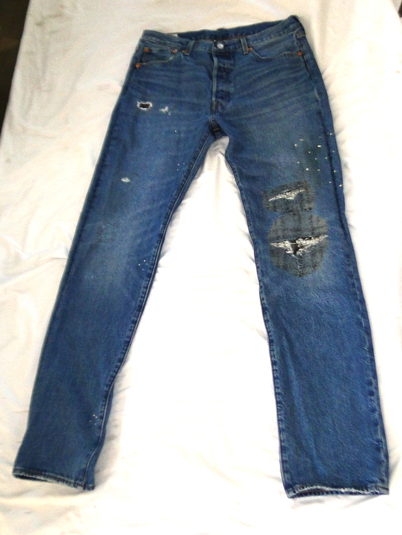 Levi’s 501 Patchwork Distress Button Fly Blue Jea… - image 1
