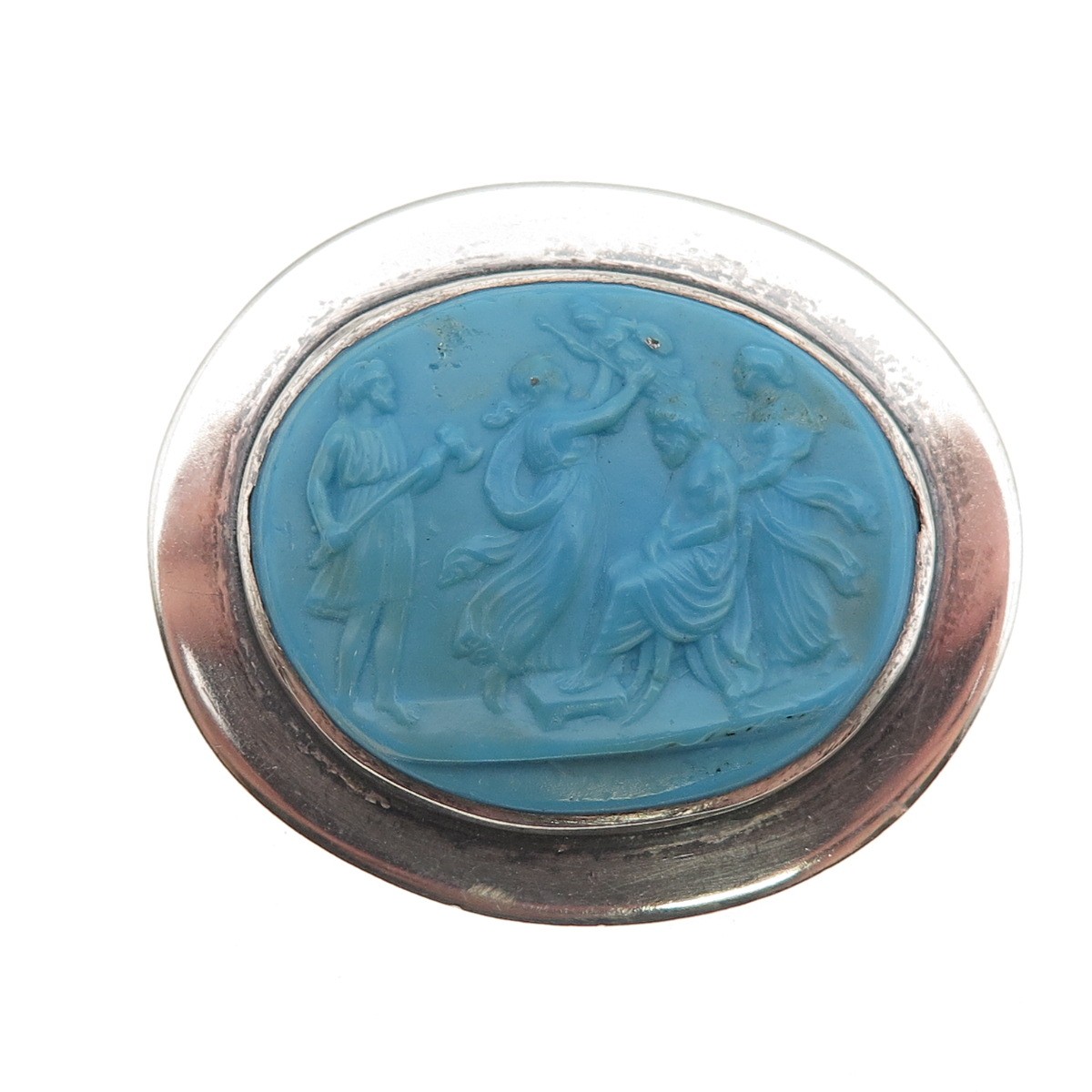 Native Crafts Sterling Silver Antique Art Deco Ceramic Greek Scene Pin Brooch View 5