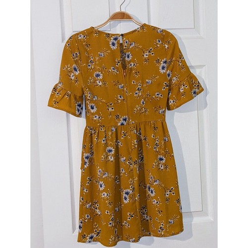 Yellow Floral Dress Women's Short Sleeve Ruffle Trim Casual Mini Dress NWOT - Picture 3 of 9