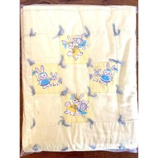Vintage Bunny Baby Quilt Blanket Mommy Baby Carriage Yellow Cottage Farmhouse