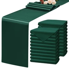 20 Pack 12x108 Inch Emerald Green Satin Table Runner, Wedding, Party, Banquet