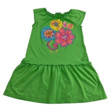 Hanna Andersson A-Line Dress Girl's Size 120 6 Green Floral Print 100 Cotton