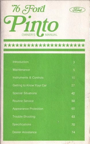 1976 Ford Pinto Owners Manual Original OEM Operator Instruction User Guide
