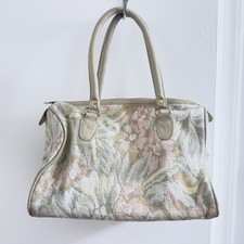 Beige Multi-Color Tapestry Handbag with Floral Design for Women