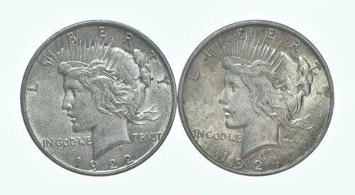 1922-D & 1924 Peace Silver Dollar $1 Bullion Collection Lot *118