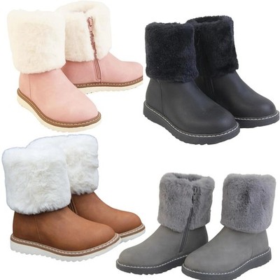Mädchen Stiefeletten Kinder Flauschig Fell Stiefel Kunstleder Reißverschluss Freizeit Winterschuh