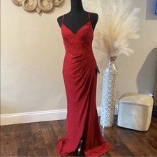 Lulus Red Glitter Maxi Dress V-Neck Strappy Ruched Sleeveless Size S