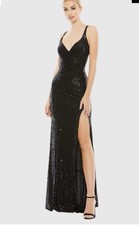 Ieena Mac Duggal Black Fully Sequined Scoop Back Gown 12 Wedding Stretch 26443