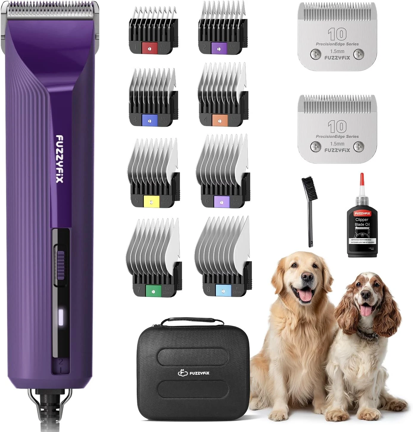 Ampfix Professional Dog/Pet Grooming Clippers - 2-Speed Heavy-Duty Motor, 2 Deta