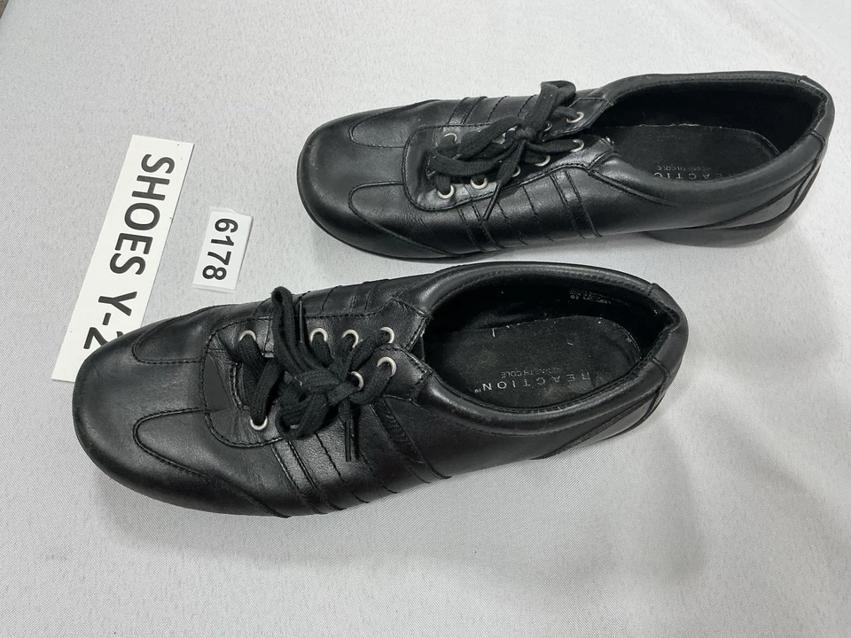 Womans Reaction Kenneth Cole Laceup Tennis Shoes 6.5 Black Leather - Image 3 of 4