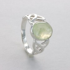 Oval Green PREHNITE Celtic Ring 925 STERLING SILVER Natural Gemstone 5e