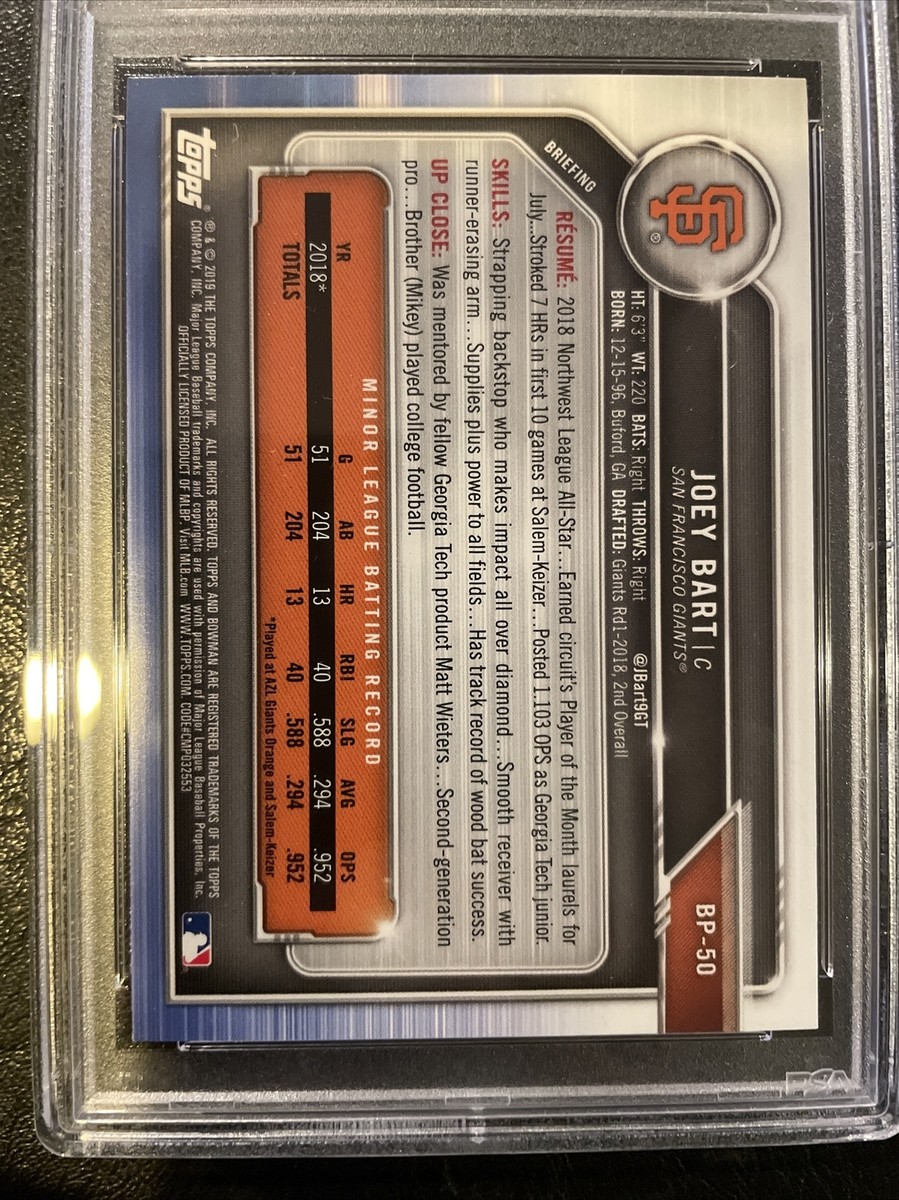 Jackson Dart PSA 10 GEM MINT 2019 Joey Bart 1st Bowman Chrome