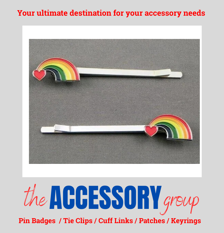 New Pair 2 x Rainbow with heart women's hair clip enamel Hair Grips Accessories