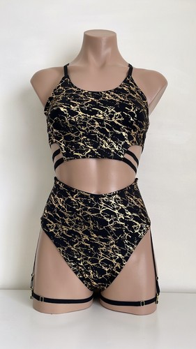 Schminke ⚜️ Pole dance set pole-wear marble gold black baby evil's top bottoms - Picture 11 of 17