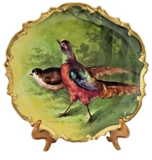 Fantastic HP Gold Gilt Scalloped  Strawbridge & Clothier Limoges Pheasant Plate
