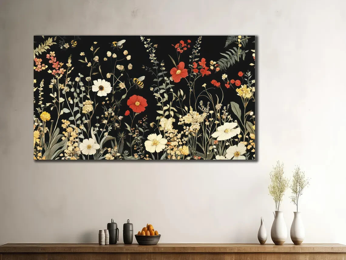 Colorful Flower Plants Abstract Paint Unframed Canvas Print Australian Wall Art