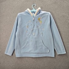 Disney Women Sweatshirt Large Blue Hoodie Tinkerbell Embroidered Pockets READ