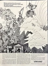 Univac Defense Systems Cartoon Military 1830 Computer Vtg 2 Page Print Ad 1965