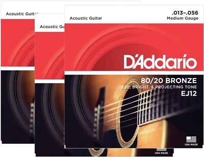 D'Addario Guitar Strings 3 Pack EJ12 Medium 80/20 Bronze Acoustic